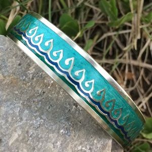 Vtg 70’s Tribal Wave Motif Glossy Enamel Bracelet